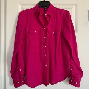 Lauren Ralph Lauren 100% linen Button up Fuchsia Blouse